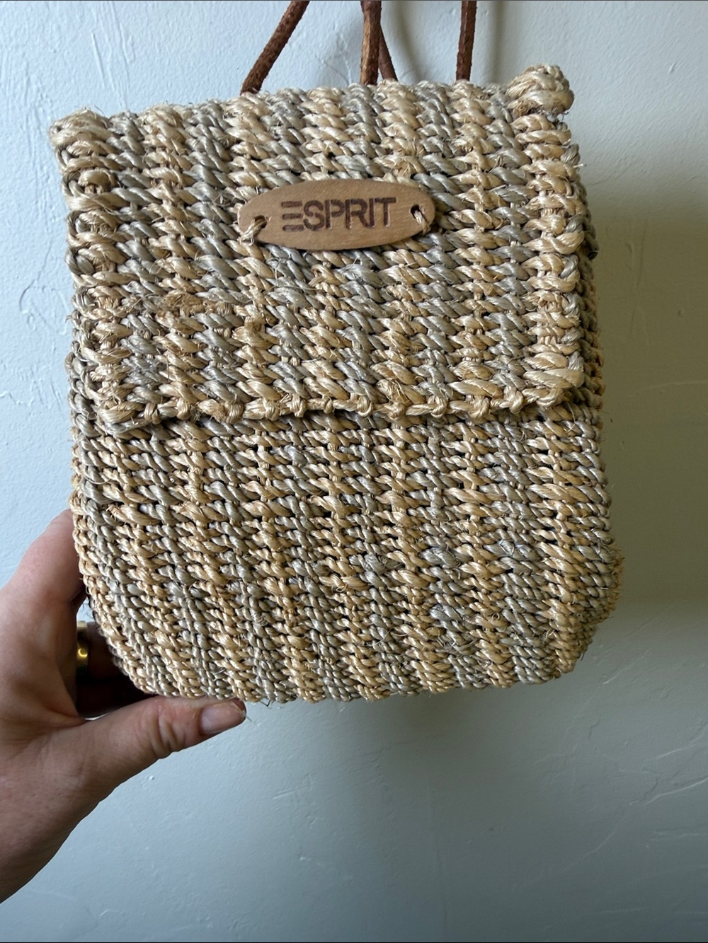 Esprit Vintage Natural Beige Woven Straw Backpack purse